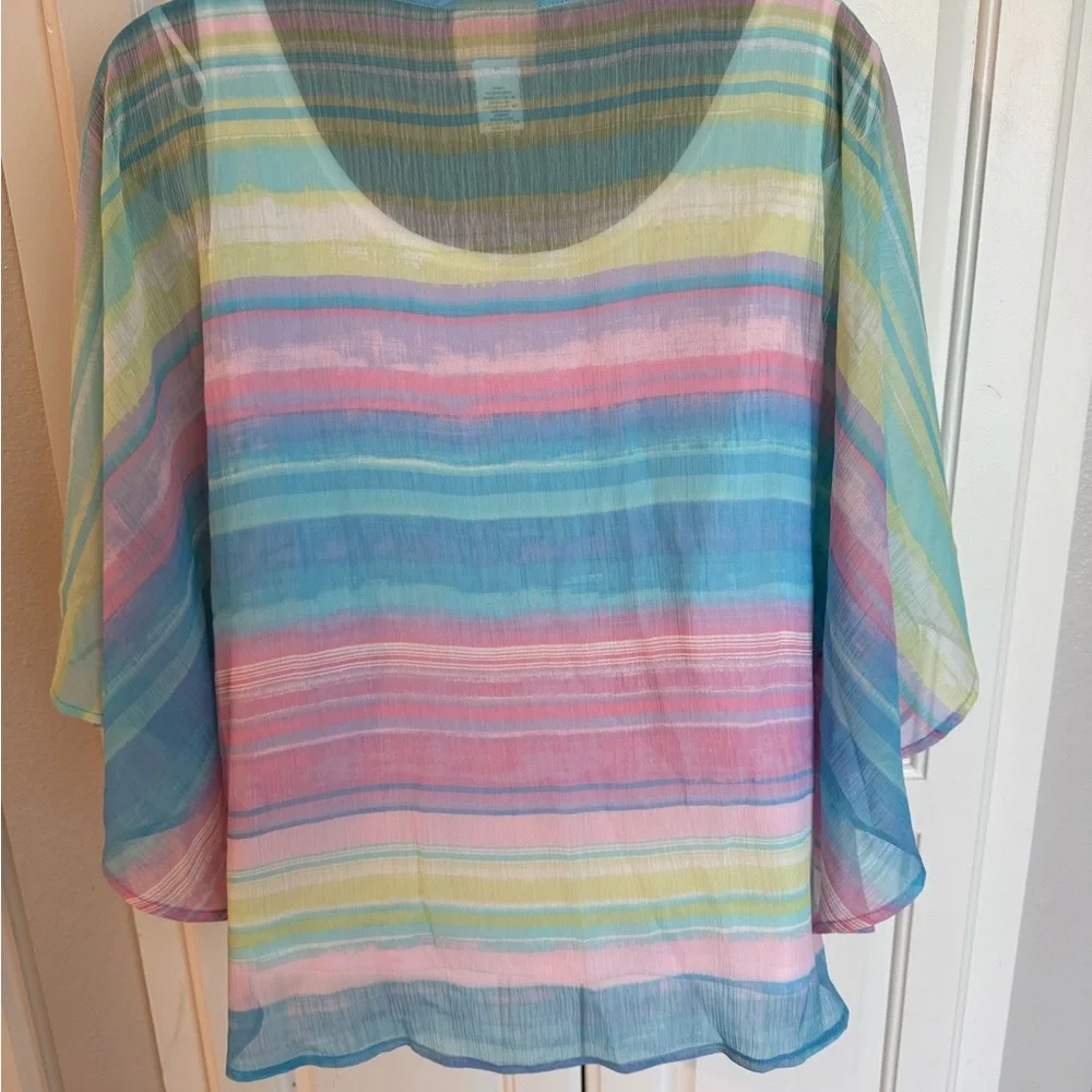 Ruby Rd. Pastel Striped Chiffon Top (T37261) - Picture 3 of 4